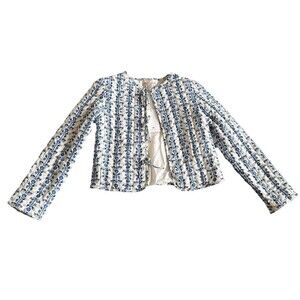 Granny Chic CAROLINE CONSTAS White/Blue Floral‎ Quilted Jacket XS NWT $395